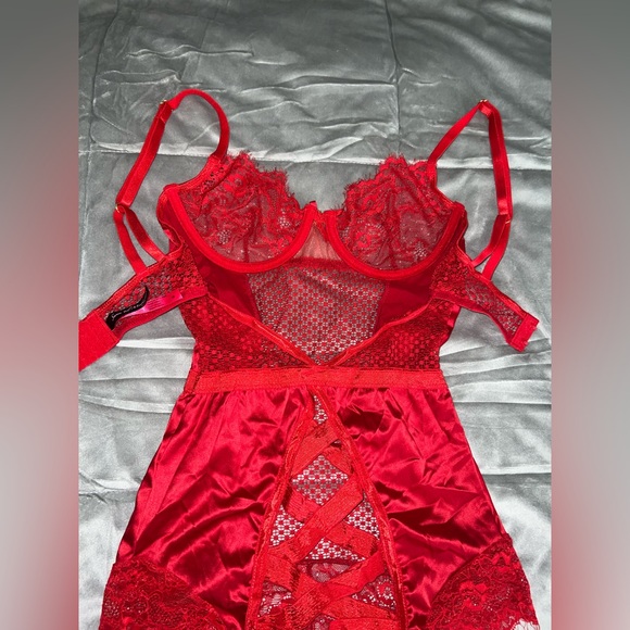 Fashion Nova Red Satin & Lace Chemise Lingerie Small - Picture 7 of 9